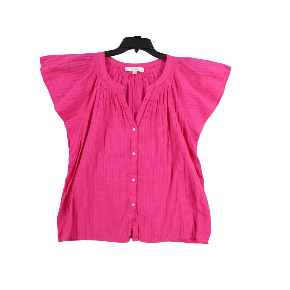 Loft Pink Cotton Button-Front‎ Blouse Womens Size L